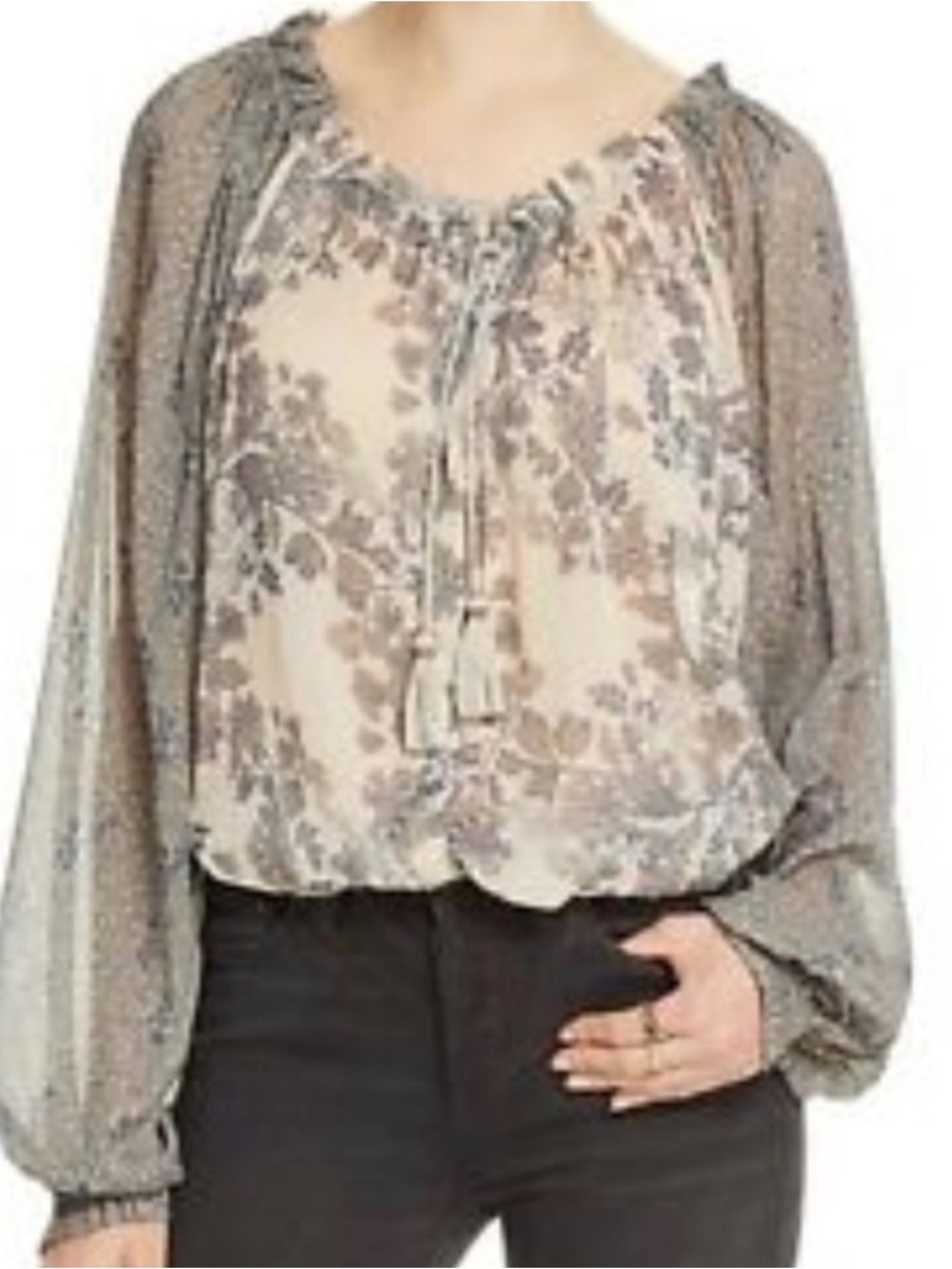 Free People Cream and Gray Floral Peasant Blouse - Picture 4 of 4